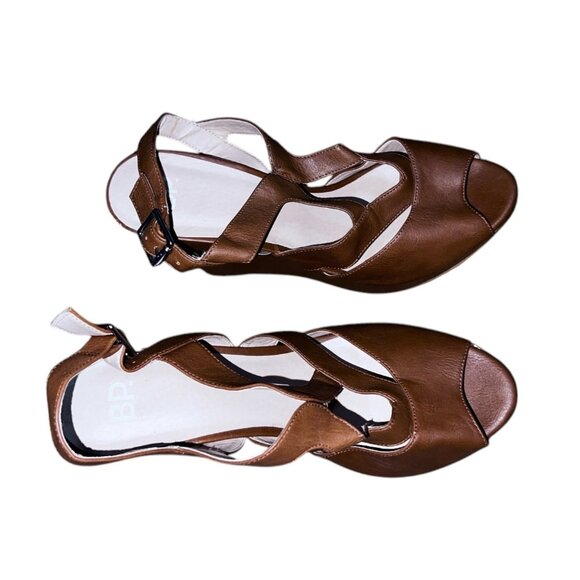 BP Brown Strappy Open Peeop Toe Wedge Sandals Sz 8 M Womens Brown - Picture 5 of 9